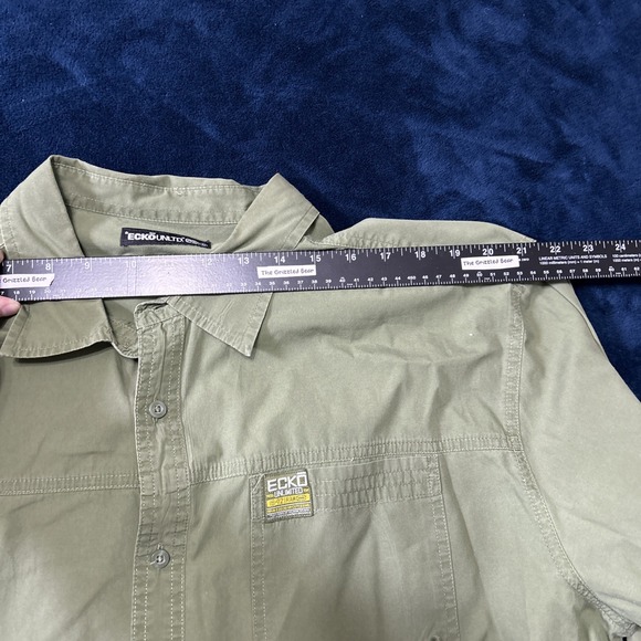 Ecko Unltd Mens Button Up Shirt Army Green Size XXL LS Logo Spellout Military - Picture 10 of 15